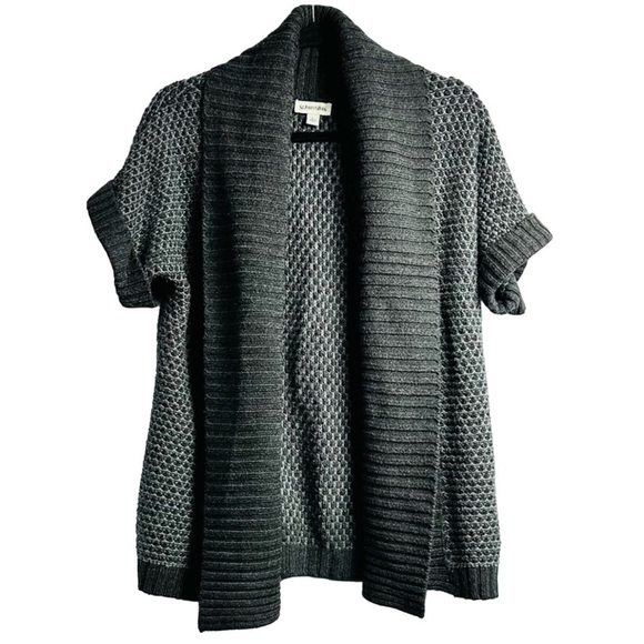 St. John’s Bay Women’s Sz Large Gray Shawl Short Sleeved Cardigan Duster Sweater - Picture 1 of 7